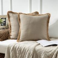 phantoscope set of 2 farmhouse decorative throw pillow covers with linen tassel trim, beige, 18 x 18 inches (45 x 45 cm), ideal for fall outdoor pillow decor логотип