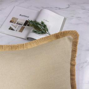 img 3 attached to Phantoscope Set of 2 Farmhouse Decorative Throw Pillow Covers with Linen Tassel Trim, Beige, 18 x 18 inches (45 x 45 cm), Ideal for Fall Outdoor Pillow Decor