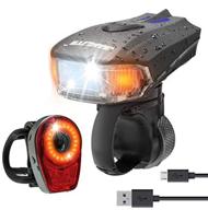 samlite usb rechargeable led bike light set - trip-lit super bright 400 lumens headlight with free led tail light set, two usb charging cables included - enhanced safety cycling logo