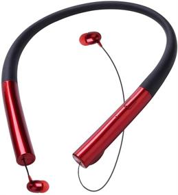 img 4 attached to Red Wireless Neckband Headset with Retractable Earbuds - 🎧 ThreeMay Bluetooth Headphones, Sports Sweatproof Noise Cancelling Stereo Earphones with Mic