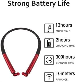 img 1 attached to Red Wireless Neckband Headset with Retractable Earbuds - 🎧 ThreeMay Bluetooth Headphones, Sports Sweatproof Noise Cancelling Stereo Earphones with Mic