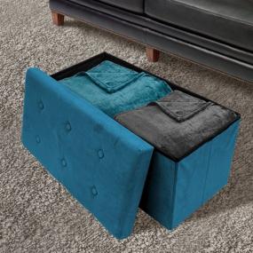 img 3 attached to Versatile and Stylish Sorbus Storage Ottoman Bench - Teal Faux Suede - Collapsible 🪑 and Functional - Ideal for Toy and Shoe Storage, Hope Chest, Seat, and Foot Rest