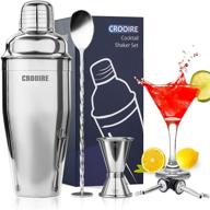 crooire martini shaker cocktail set - 24 ounce bar shaker with built-in strainer, measuring jigger, mixing spoon, 2 liquor pourers, stainless steel accessories for enhanced seo logo