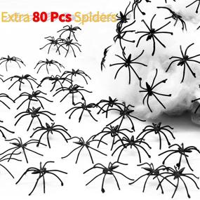 img 2 attached to Kidcia Spider Webs Halloween Decorations - 1000 sqft Stretch Cobwebs with 80 Fake Plastic Spiders - Outdoor & Indoor Scary White Spiderweb for Halloween Wall, Tree, Lawn, Yard, House Party Decoration
