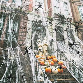 img 4 attached to Kidcia Spider Webs Halloween Decorations - 1000 sqft Stretch Cobwebs with 80 Fake Plastic Spiders - Outdoor & Indoor Scary White Spiderweb for Halloween Wall, Tree, Lawn, Yard, House Party Decoration