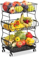 🥦 packism 3 tier fruit basket for kitchen - stackable rolling vegetable organizer cart with wheels for onions, potatoes, and more - black logo