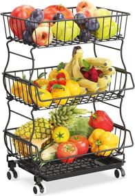 img 4 attached to 🥦 Packism 3 Tier Fruit Basket for Kitchen - Stackable Rolling Vegetable Organizer Cart with Wheels for Onions, Potatoes, and More - Black