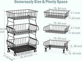 img 2 attached to 🥦 Packism 3 Tier Fruit Basket for Kitchen - Stackable Rolling Vegetable Organizer Cart with Wheels for Onions, Potatoes, and More - Black