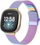 🌈 eyamumo adjustable breathable stainless steel mesh band for fitbit versa 3/sense – colorful replacement wristband for women and men (small)" logo