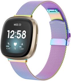 img 4 attached to 🌈 Eyamumo Adjustable Breathable Stainless Steel Mesh Band for Fitbit Versa 3/Sense – Colorful Replacement Wristband for Women and Men (Small)"