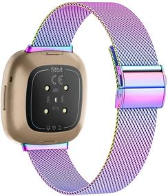 img 3 attached to 🌈 Eyamumo Adjustable Breathable Stainless Steel Mesh Band for Fitbit Versa 3/Sense – Colorful Replacement Wristband for Women and Men (Small)"
