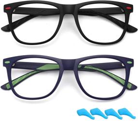 img 4 attached to Kids Blue Light Blocking Glasses For Boys Girls Lightweight TR Computer Gaming Eyeglasses Frame Anti Eyestrain 2 Pack (Matt Black+Matt Blue)