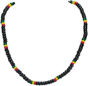 img 3 attached to Black BlueRica Rasta Coconut Beads Necklace - 18 Inch