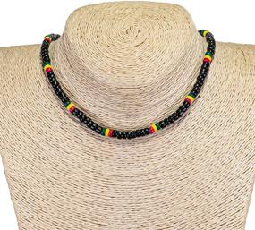 img 2 attached to Black BlueRica Rasta Coconut Beads Necklace - 18 Inch