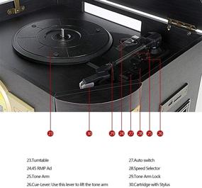 img 1 attached to 🎵 DLITIME Cassette Record Player: 3-Speed Vinyl Turntable with Built-in Bluetooth, 2x9W Speakers, Headphone Jack, Aux In, LCD Display, USB, MP3, CD, FM/AM Radio