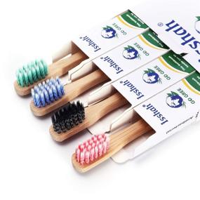 img 1 attached to 🦷 Зубные щетки для детей Isshah - бамбуковая ручка, биоразлагаемая, без содержания бисфенола А и экологически чистая - детский размер, 4 штуки в упаковке (мягкие нейлоновые щетинки с витым дизайном)