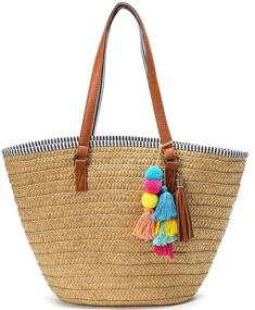 img 4 attached to 👜 Stylish Summer Straw Bag for Women - Large Capacity Woven Tote for Beach & Everyday Use!