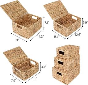 img 3 attached to 🧺 Set of 3 Rectangular Wicker Baskets for Organizing, Water Hyacinth Storage Baskets with Lids and Built-in Handles - Large, Medium, and Small Sizes