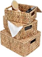 🧺 set of 3 rectangular wicker baskets for organizing, water hyacinth storage baskets with lids and built-in handles - large, medium, and small sizes logo