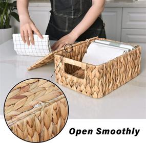 img 2 attached to 🧺 Set of 3 Rectangular Wicker Baskets for Organizing, Water Hyacinth Storage Baskets with Lids and Built-in Handles - Large, Medium, and Small Sizes