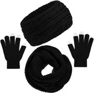 ❄️ winter essentials bundle: black ear knit hair band, neck warmer scarf, and touchscreen gloves set for ultimate warmth logo