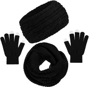 img 4 attached to ❄️ Winter Essentials Bundle: Black Ear Knit Hair Band, Neck Warmer Scarf, and Touchscreen Gloves Set for Ultimate Warmth