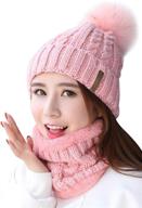 ❄️ iyebrao womens winter beanie hat scarf set for girls - slouchy, thick fleece lined ski hat with pom - warm skull cap logo