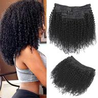 🌺 расширение волос rolisy afro kinky curly clip in – густые и мягкие, 8а бразильские ремейные волосы, длина 16 дюймов, черного цвета, 10/штук с 24 зажимами, вес 120 граммов. логотип