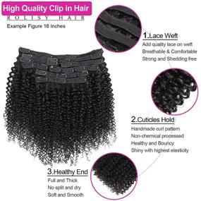 img 2 attached to 🌺 Расширение волос Rolisy Afro Kinky Curly Clip in – густые и мягкие, 8А бразильские ремейные волосы, длина 16 дюймов, черного цвета, 10/штук с 24 зажимами, вес 120 граммов.