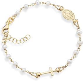 img 4 attached to MiaBella Handmade Italian 18K Gold over 925 Sterling Silver Pearl Rosary Bead Bracelet for Women Teen Girls - Adjustable Link Chain, 6-8 Inch Length