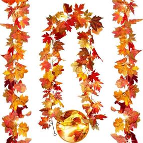 img 4 attached to VEYLIN 2-Pack Fall Maple Leaves Garland with Light for Indoor & Outdoor Decorations - Autumn Mixed Colors Maple Leaf Garland