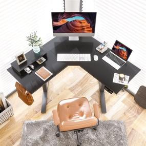 img 1 attached to 🖥️ FEZIBO Dual Motor L Shaped Electric Standing Desk: 48 Inches Corner Sit Stand Desk, Adjustable Height - Black Top/Frame - Perfect for Home Office