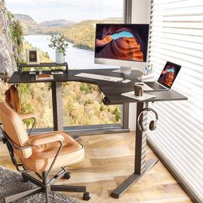 img 3 attached to 🖥️ FEZIBO Dual Motor L Shaped Electric Standing Desk: 48 Inches Corner Sit Stand Desk, Adjustable Height - Black Top/Frame - Perfect for Home Office