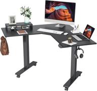 🖥️ fezibo dual motor l shaped electric standing desk: 48 inches corner sit stand desk, adjustable height - black top/frame - perfect for home office logo