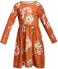 img 1 attached to 🌸 Ecokauer Girls Long Sleeve Floral Print Midi Dress with Pocket - Size 4-13, Casual Pleated Swing Style