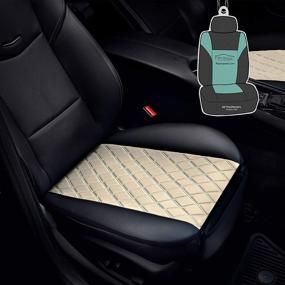 img 4 attached to FH Group FB210102 Faux Leather/NeoSupreme Seat Cushion Pad With Front Pocket (Beige) Front Set With Gift – Universal Fit For Cars Trucks &Amp