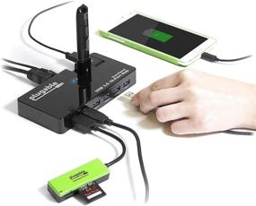 img 2 attached to 🔌 High-speed Plugable USB Hub - 10 Port, USB 3.0 5Gbps with 48W Power Adapter and Dual Flip-Up Ports