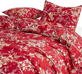 img 2 attached to Wake In Cloud - Red Floral Comforter Set, Vintage Flowers Pattern, Soft Microfiber Bedding (3pcs, Queen Size)