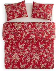 img 4 attached to Wake In Cloud - Red Floral Comforter Set, Vintage Flowers Pattern, Soft Microfiber Bedding (3pcs, Queen Size)