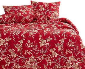 img 3 attached to Wake In Cloud - Red Floral Comforter Set, Vintage Flowers Pattern, Soft Microfiber Bedding (3pcs, Queen Size)