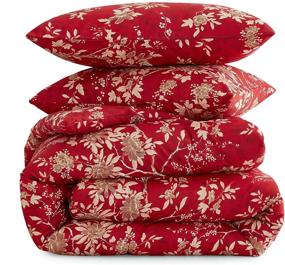 img 1 attached to Wake In Cloud - Red Floral Comforter Set, Vintage Flowers Pattern, Soft Microfiber Bedding (3pcs, Queen Size)