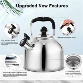 img 3 attached to Stainless Steel Tea Kettle with Whistling Spout, Ergonomic Handle - 3.9 Quart Teapot for All Stovetop