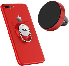 img 2 attached to Red Magnetic Phone Ring Stand with Car Mount – 360 Degree Magnet Finger Ring Holder for Smartphones and Tablets (1 Set)