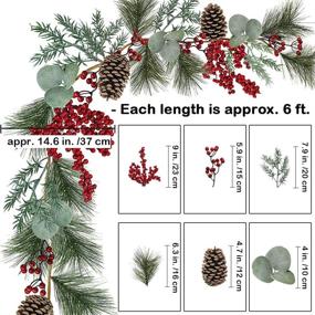 img 3 attached to 🎄 6-Foot Christmas Artificial Pine Needle Garland Rustic Twig Vine Birch Garland with Faux Red Berries, Eucalyptus Leaves, Natural Pine Cones, and Fir Sprigs - Holiday Season Winter Decor