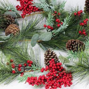 img 2 attached to 🎄 6-Foot Christmas Artificial Pine Needle Garland Rustic Twig Vine Birch Garland with Faux Red Berries, Eucalyptus Leaves, Natural Pine Cones, and Fir Sprigs - Holiday Season Winter Decor