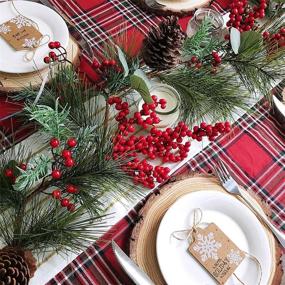 img 1 attached to 🎄 6-Foot Christmas Artificial Pine Needle Garland Rustic Twig Vine Birch Garland with Faux Red Berries, Eucalyptus Leaves, Natural Pine Cones, and Fir Sprigs - Holiday Season Winter Decor