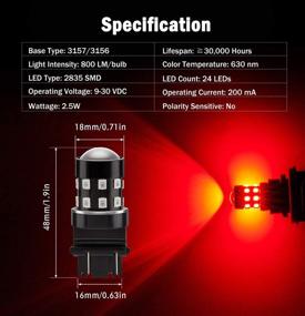 img 3 attached to 🔴 BRISHINE 4-Pack Super Bright LED Bulbs, Red, 3157 3156 3057 4057 3157K, 9-30V, Non-Polarity, 24-SMD Chipsets with Projector for Brake, Tail, and Turn Signal Lights