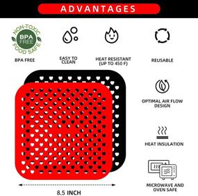 img 3 attached to 🍟 2-Pack Reusable Air Fryer Liners - Non-Stick Silicone Mats, 8.5 Inches Square, Ideal Alternative to Parchment Paper Liners for Air Fryer Accessories