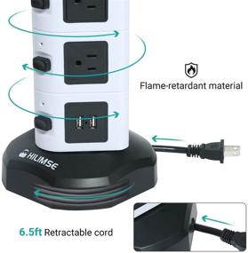 img 1 attached to 💪 High-Performance Power Strip Tower with Surge Protection - Hilimse Electric Charging Station, 14 Outlet Plugs and 4 USB Slots, 6-ft Cord Wire Extension, Universal Charging Hub