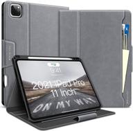 📱 bukoor ipad pro 11 inch case 2021 3rd generation | pu leather case with pencil holder, auto sleep/wake magnetic clasp, pocket folio smart cover for ipad pro 2020/2018 2nd/1st gen - grey logo